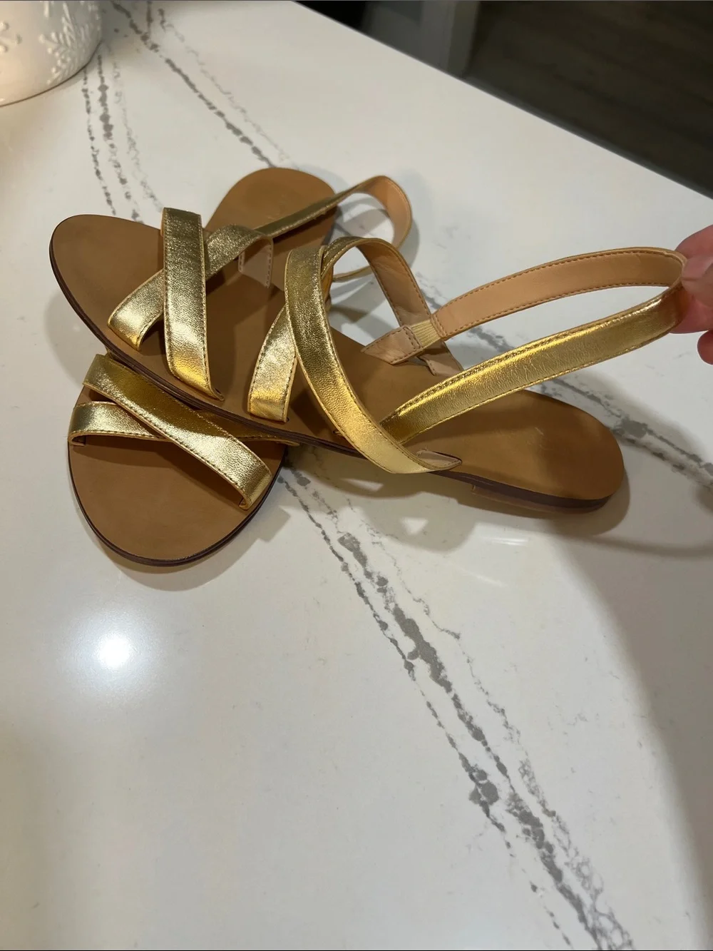J. Crew Metallic Gold Strappy Leather Sandals